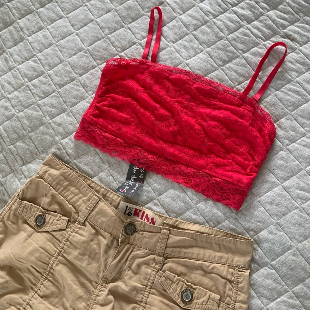 BNWT reddish pink lace thin strap bandeau cropped tank